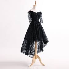 Chic Beautiful Black Asymmetrical Cocktail Dresses 2017 Off The Shoulder 1 2 Sleeves Spaghetti Straps Lace Formal Dresses Semi Formal Dresses For Teens Best Formal Dresses Promotion Dresses