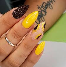 Coffin Shaped Black Sunflower Acrylic Nails Pin On Hair Nails Make Up