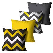 Capa De Almofada Amarela E Cinza Kit Com 4 Almofadas Mdecore Geometrica Colorido 45x45cm Amarela Almofadas Geometricas Almofadas Amarelas Capas De Almofadas
