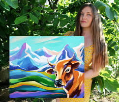 Alpine Cow Mountain Artwork Original