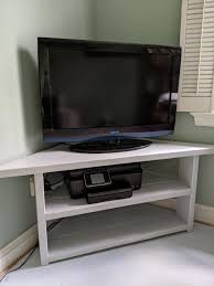 Diy built in corner tv cabinet. Built A Corner Tv Stand For Our Small Workout Room First Build Without Plans Pleasantly Surprised My High School Geometry Didn T Let Me Down Welcome Comments On Improvements I Could Have