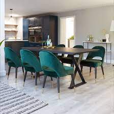 With larger folded fabric samples, you may have enough for a pair of captain's chair seats, or perhaps even a set of small breakfast room chairs. Nala Dark Oak And Fern Green Clover Velvet Chair Set Dark Wood Dining Table Comfortable Dining Chairs Dark Wood Dining Room Table