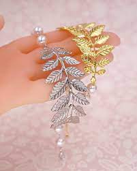 Gold Olive Leaf Bracelet Simple Bracelet Hand Beaded Pearl Brides Bridesmaid Bridal Shower Gifts Simple Bridal Jewelry Unique Bridal Jewelry Bridal Jewelry