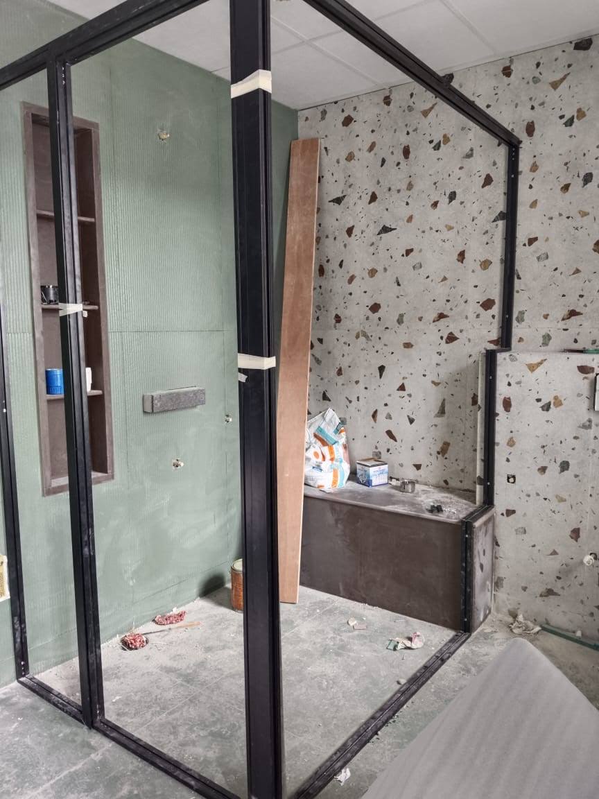 BLACK SLIM PROFILE ALUMINIUM GLASS PARTITION SHOWER CUBICL product image