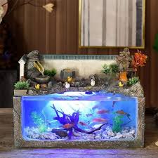 Kuroialya Ecological Fish Tank Desktop Home Fountain Landscape In 2020 Home Fountain Fish Tank Water Wheel