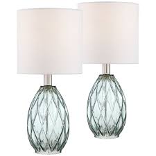 360 Lighting Modern Accent Table Lamps 17 1 2 High Set Of 2 Diamond Blue Green Glass Fabric Drum Shade For Bedroom Bedside Office Walmart Com Glass Accent Tables Table Lamp Sets Lamp Sets