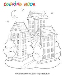 Coloring page is the most attractive and creative way to give something to our children. Coloring Page Book For Kids House With Trees And Moon Vector Illustrtion Canstock
