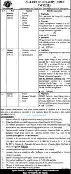 University Of Education Lahore 2015 Jobs For Assistant Professor Associate Professor And Lecturer Required Http Www Jobs4pak Co Education Job Information Job