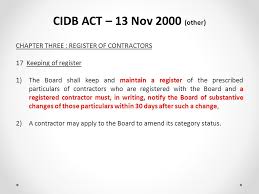 The mission of the construction industries board is to protect life and property by licensing and inspection of the related trades for the health, safety and welfare of the public. Construction Indaba 2013 Cidb Standard For Uniformity Compiled And Presented By Dave Baytopp Engineering Unit Ppt Download