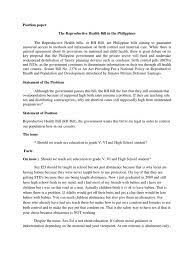 In the philippines, education has also been important to people especially for parents like in other countries. Position Paper Sex Education Birth Control