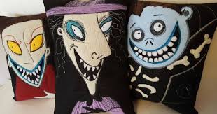 Lock Shock Barrel Custom Felt Pillow Set Wickedstitchery Originalwickedstitchery Thewickedstitche Felt Pillow Felting Projects Nightmare Before Christmas