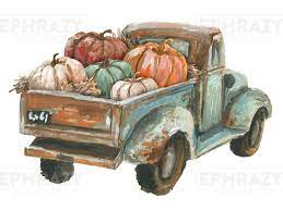 Fall Truck Turquoise Pumpkin Digital Png Fall Watercolor Cute Fall Wallpaper Autumn Painting