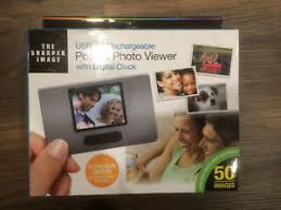 The Sharper Image Pocket Photo Viewer Usb 2 0 Rechargeable With Digital Clock Ebay