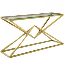 Brushed Gold Geometric Point Glass Top Console Table Steel Console Table Console Table White Console Table