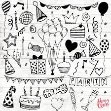 Birthday Balloons Clipart Black And White Birthday Party Clipart 30 Hand Drawn Party Invite Cliparts Etsy Birthday Party Clipart Party Clipart Birthday Doodle
