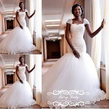 Vintage Lace Puffy Mermaid Wedding Dresses With Capped Sleeves 2018 Nigeria African Women Red Wedding Dress Mermaid Satin Mermaid Wedding Dress Wedding Dresses