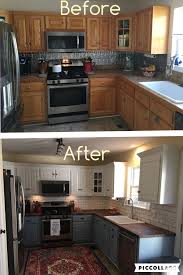 Two Toned Cabinets Valspar Cabinet Enamel From Lowes Successful Kitchen Updating Best Cab Cheap Kitchen Makeover Kitchen Diy Makeover Kitchen Remodel Small
