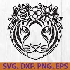 Download Tiger With Flowers Svg Dxf Png Eps Cut Files Tiger Face Svg File