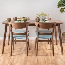 Amazon Com Helen Mid Century Fabric Wood Finish 5 Piece Dining Set Walnut Mint Rectangular Dining Set Solid Wood Dining Set Contemporary Dining Room Sets