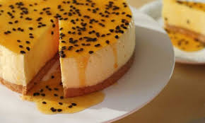 Mango Cheesecake With Passionfruit Sauce Recipe Mango Cheesecake Fruit Cheesecake Recipe Cheesecake