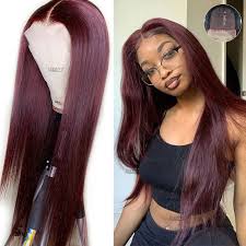 Black hair with burgundy ombre give that thick, black hair a nice little upgrade by throwing some burgundy highlights into the mix. I Envy Burgundy Peruvian Straight Lace Wigs For Black Women Dark Red 99j 4x4 Lace Closure Human Hair Wigs 150 Lace Wig Remy Lace Front Wigs Aliexpress