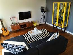 Living Room Stockholm Ikea Hay Haytray Living Room Sofa Interior Design Carpet Guitar Yellow Grey Black White Home Decor Home House Design