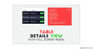 Want To Create A Seperate Detail Section For Table Items Checkout This Responsive Table Detail View With Full Screen In 2020 Web Development Design Full Screen Modal