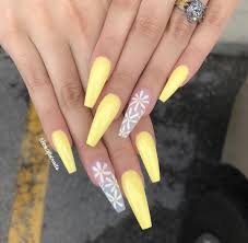 Rated 4.7 out of 5. Yellow With Daisys Coffin Nails Stilettonailsombre Yellow Nails Design Daisy Nails Yellow Nail Art
