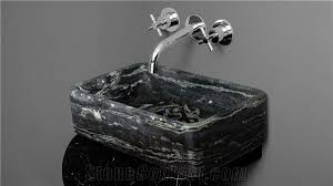 dark grey marble stone sink basin