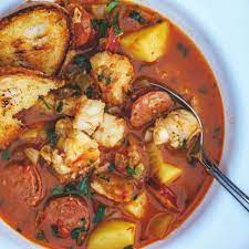 Spicy Fish Stew With Saffron And Linguica Recipe Yummly Recipe Fish Stew Recipes Fish Stew Monkfish Stew