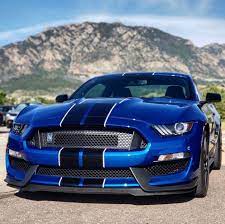 Shelby Mustang Gt350 Painted In Lightning Blue W Black White Central Stripes Photo Taken By Dailydriven Gt350 On Instag Blue Mustang Mustang Mustang Cars