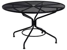 Find outdoor wrought iron table now! Woodard Albion Wrought Iron Textured Black Dining Set Round Patio Table Metal Outdoor Table Patio Table With Umbrella