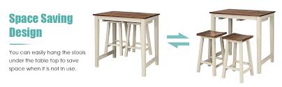 Kitchen Giantex 3 Piece Pub Dining Set Tavern Collection Table Set For Living Room Small Space Brown Milky White Counter Height Pub Table With 2 Saddle Bar Stools Table Chair