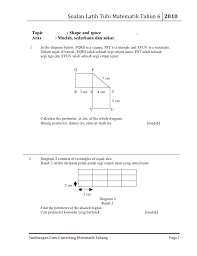 Soalan Latih Tubi Matematik Tahun 6 2010 Topic Shape And Space Aras Math Chart Math Equations