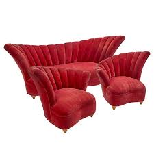 Italian Asymmetrical Shell Sofa And Chairs In Original Red Velvet Circa 1940 See More Antique And Mode Art Deco Sofa Outdoor Dining Chair Cushions Furniture