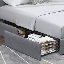 This printable pdf building plan shows you the step by step process to build this storage bed in a queen size. Home Kitchen Dark Grey Allewie Queen Platform Bed Frame With 4 Drawers And Headboard Diamond Stitched Button Tufted Upholstered Mattress Foundation With Storage Beds Frames Bases