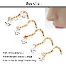 D Bella 20g Rose Gold Nose Ring 21pcs Nose Rings Studs Nose Screws Stainless Steel Nose Rings 8mm