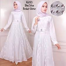 Kalau terang dan tidak sedikit motif, gunakan jilbab yang polos cocok warna. Jual Baju Gamis Putih Tulang Busana Muslim Maxi Gamis Pesta Mewah Maxy Longdress Import Baju Putih Akad Nikah Lamaran Gamis Sifon Kombi Brukat Di Lapak Yashinta Store Bukalapak