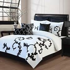 Black And White Floral King Bedding Girls Black White Vine Comforter King Set Floral Themed Bedding Scroll Motif Modern Stylish Flower Scroll Comforter Sets White Comforter Elegant Comforter Sets