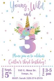 3rd Birthday Invitation Text Message Unicorn Invitation Young Wild And Three Invitation Editable Third Birthday Invitations 3rd Birthday Party For Girls Unicorn Birthday Invitations