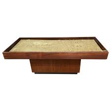 Clean off the coffee table with mineral spirits to get rid of fine wood dust. Shadow Box Sand Sculpture Glass Top Coffee Table Circa 1970 S At 1stdibs