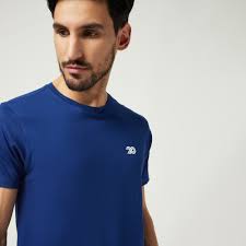 Cotton Men Round Neck Blue T-Shirt