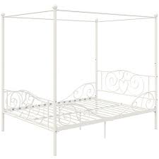You can purchase it in twin, full, or queen sizes. Full Size White Metal Canopy Bed Frame With Heavy Duty Steel Slats Fastfurnishings Com