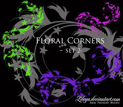 A set of photoshop patterns made up of various floral patterns. Floral Corners Set 2 By Lileya Deviantart Com On Deviantart Photoshop Brushes Photoshop Brushes Free Free Photoshop