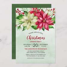Watercolor Red White Poinsettia Floral Christmas Zazzle Com In 2020 Christmas Invitations Watercolor Red Christmas Floral