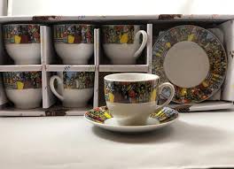 The set comes with 6 coffee cups, 6 saucers, 6 ceramic spoons, sugar bowl and milk bowl. Coffee Set 12 Piece Ethiopian Cawa Coffee Cups Saucers Red Ginger Spices