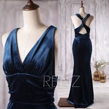 Navy Blue Velvet Bridesmaid Dress Wedding Dress Long V Neck Etsy Navy Blue Bridesmaid Dresses Velvet Bridesmaid Dresses V Neck Prom Dresses