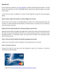 A credit card or canadian debit card. Question 05 Some Credit Card Companies Use Luhn Chegg Com