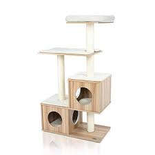 Amazon Com Lazy Buddy Cat Tree 54 Wooden Modern Cat Tower 4 Levels For Cat S Activity Cat Furniture With In 2020 Wooden Cat Tree Wooden Cat House Cat Tree Plans
