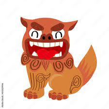 Stock-Vektorgrafik „横向きの笑顔のシーサーのイラスト｜沖縄県・旅行のイメージイラスト“ | Adobe Stock